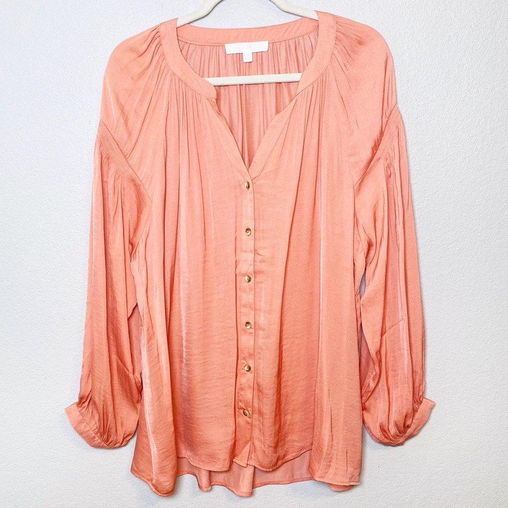 Adyson Parker Plus Size Peach Long Sleeve Button Down Flowy Blouse